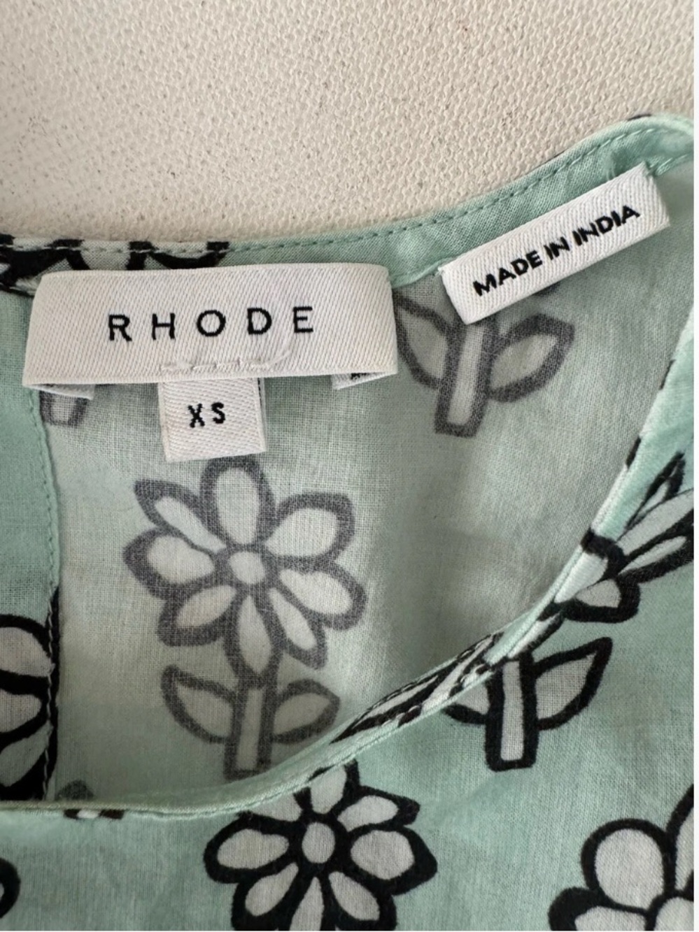 RHODE Resort Ella Braided Belt Fit & Flare Dress Aqua Navy Daisy Print Size XS - Picture 5 of 6